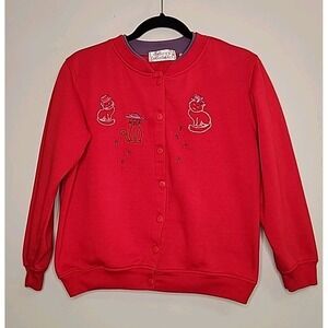 Vtg Colleens Collectibles Women Small Red Sweater Cats Wearing Hats Novelty READ